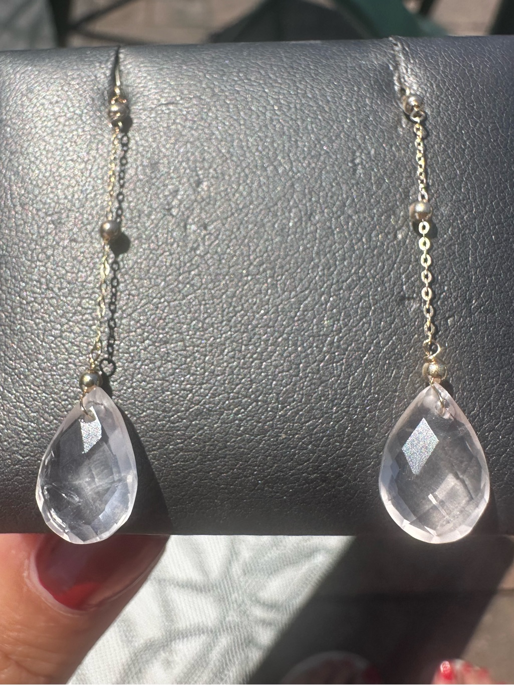 New 14k Solid Gold Pink Quartz Long Dangle Earrings Solid 14k Gold Earrings